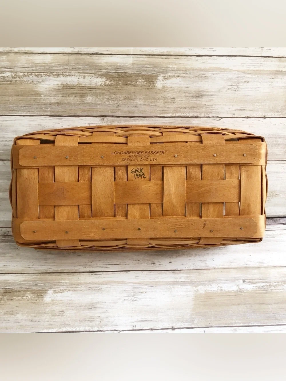 Vintage 1992 Longaberger Handwoven Wooden Bread Cracker Basket 14.5” Rectangle